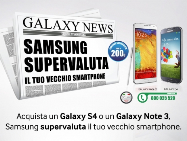 Samsung Supervalutazione smartphone: dal 18 gennaio al 23 febbraio 200 euro per Galaxy S4 e Note 3